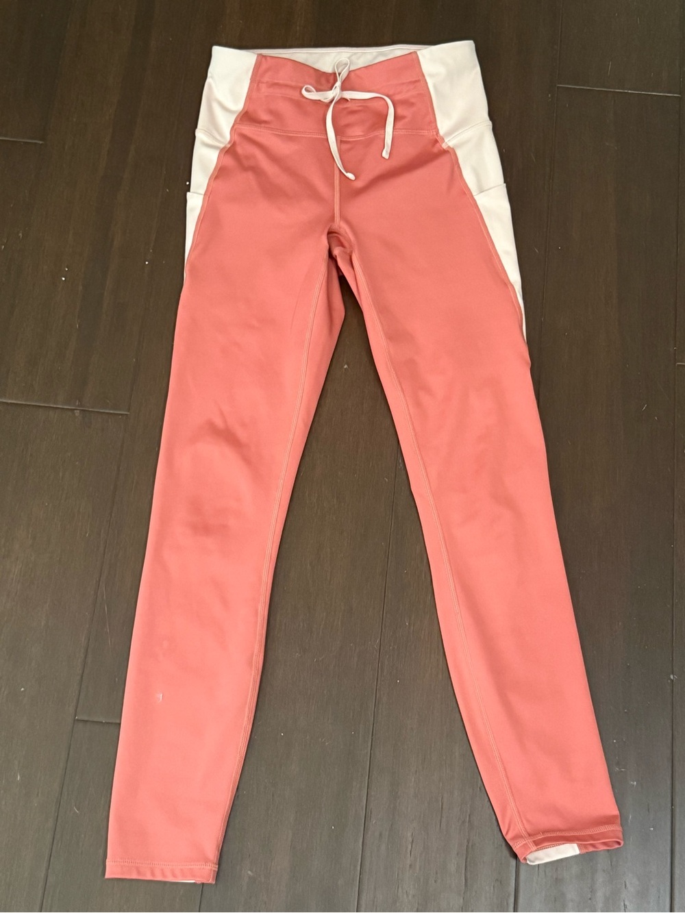 Fabletics Coral and Cream Drawstring Kids Leggings